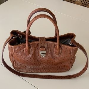 Dooney & Bourke Ostrich Embossed Leather Tote Tan Vintage Shoulder Handbag
